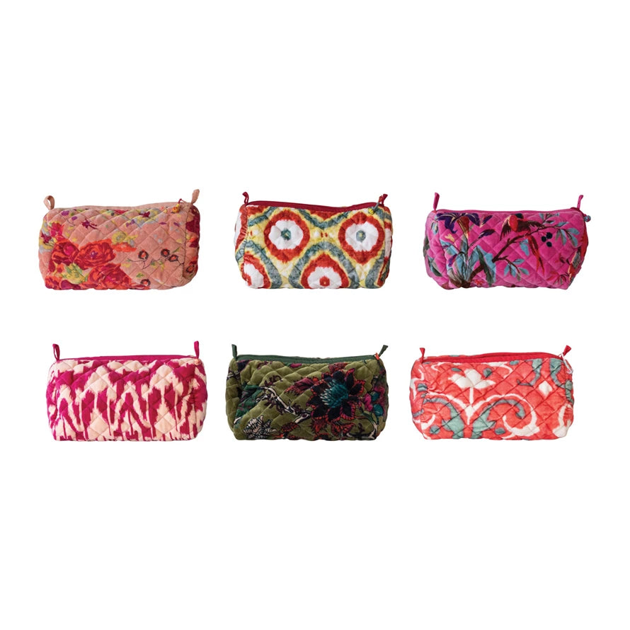 Quilted Cotton Velvet Printed Zip Pouch