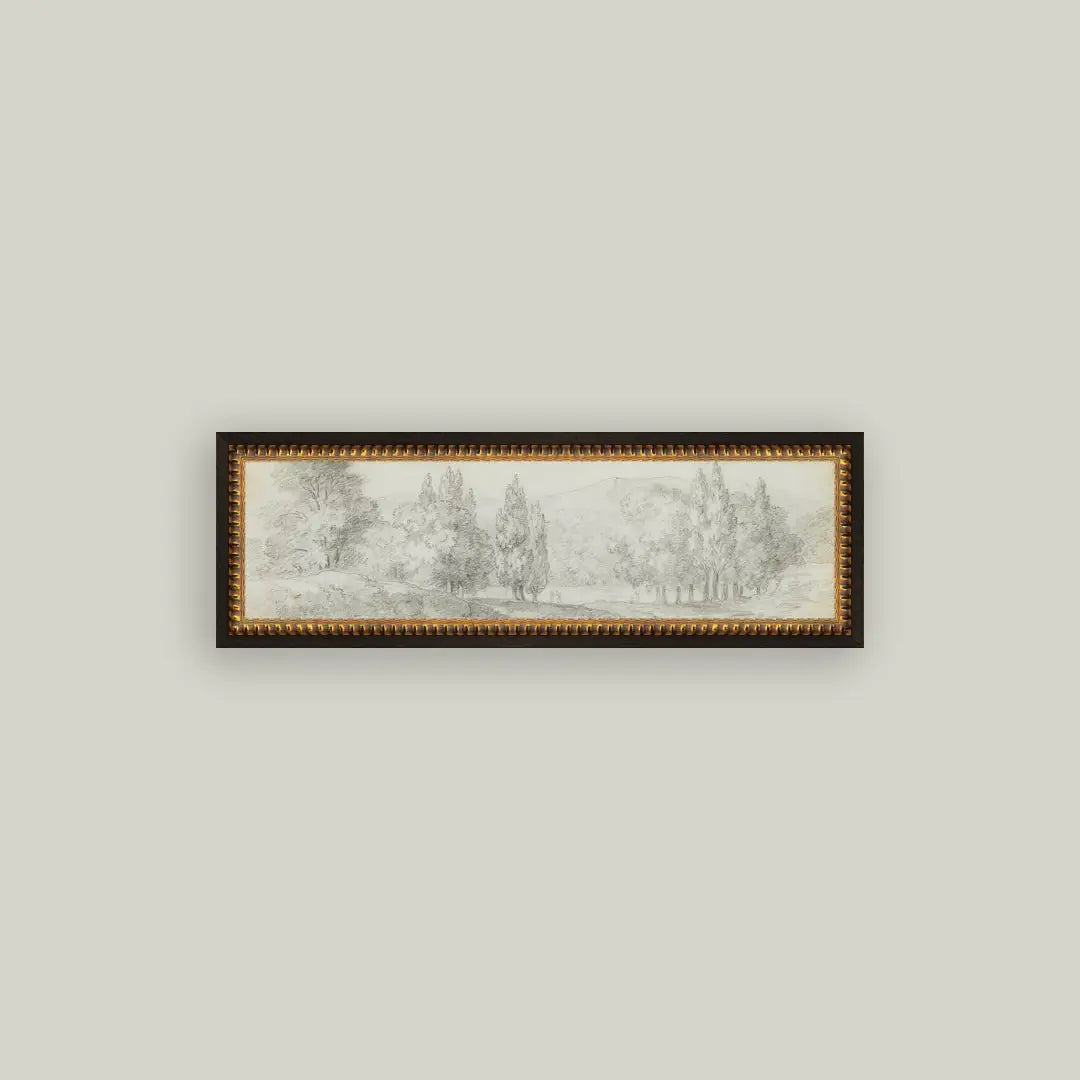 Country Meadow Sketch Framed Antique Art