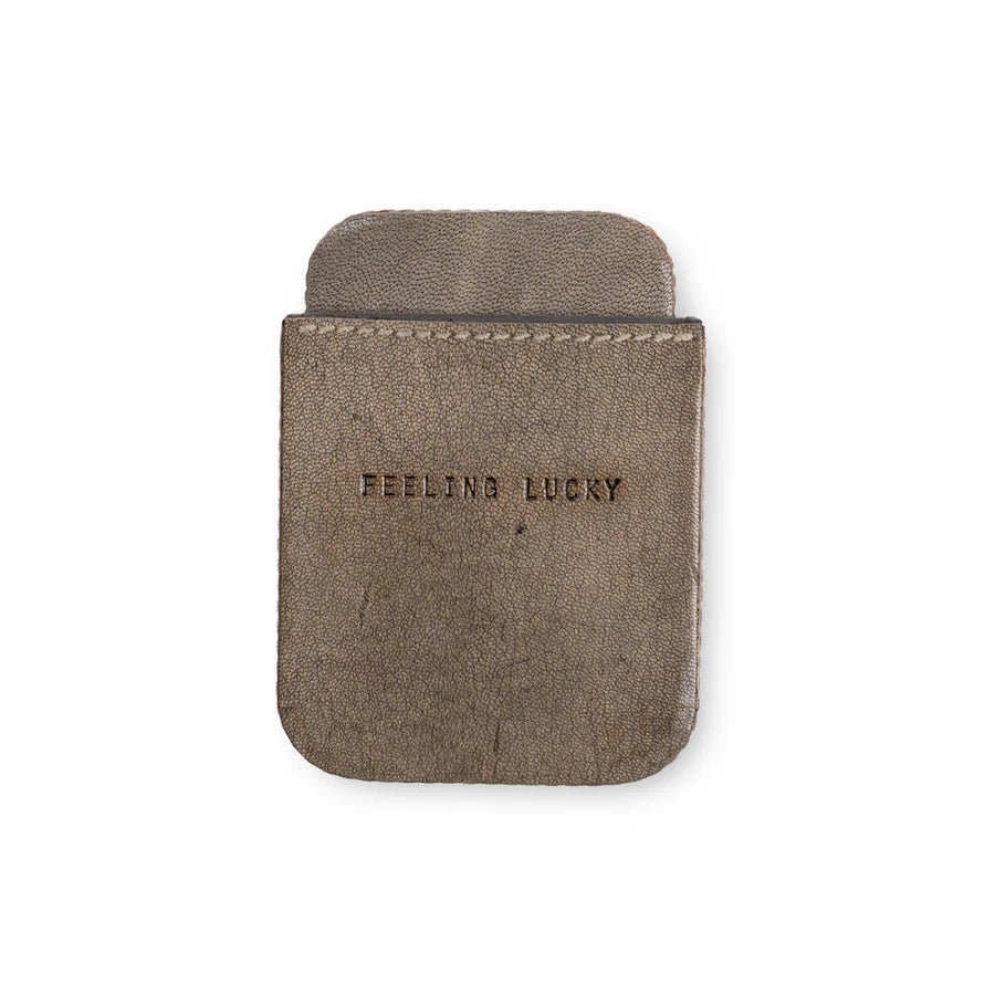 Feeling Lucky Leather Playing Card Case - Stone