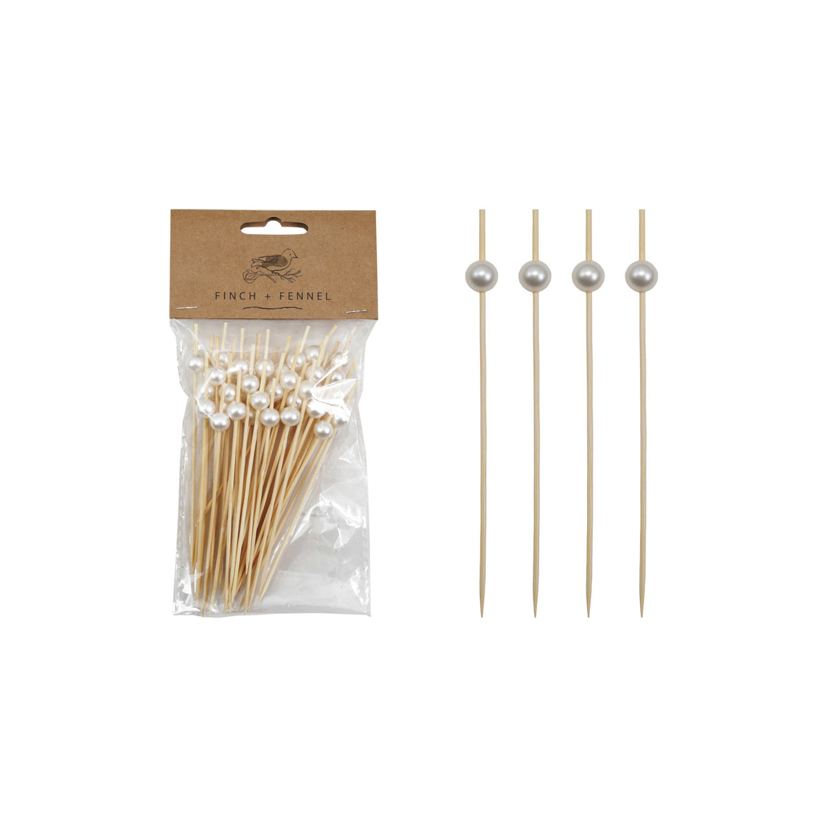 Bamboo Single Use Picks w/ Faux Pearl Handles