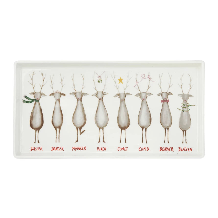 Stoneware Platter With Santa's Reindeer