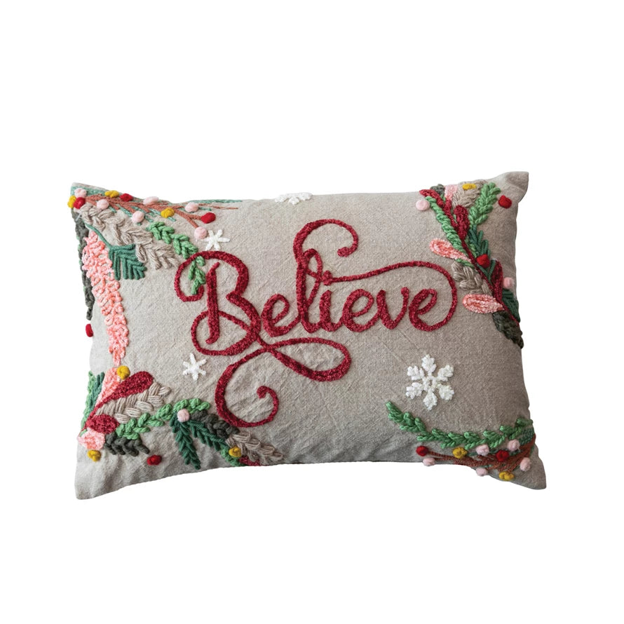 Snowflake Embroidered Lumbar Pillow