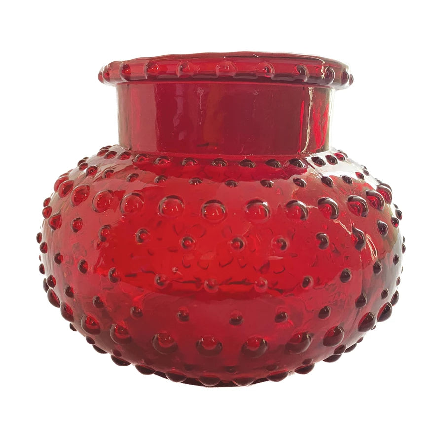 Red Glass Hobnail Vase