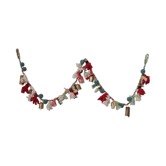Wool & Cotton Garland With Pom Poms And Bells
