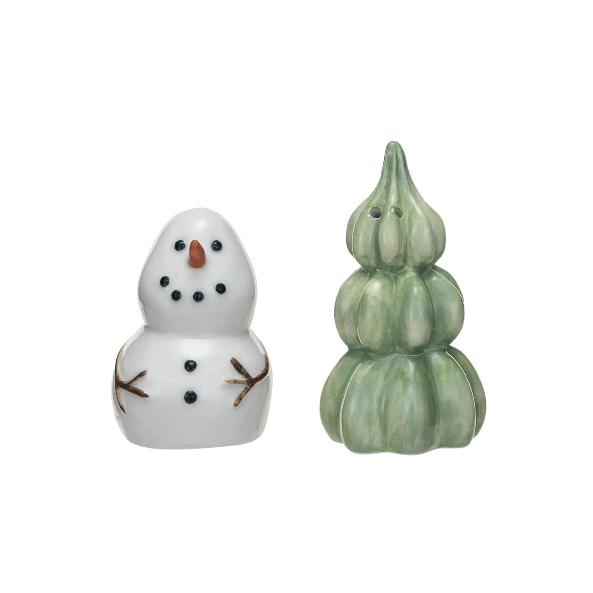 Stoneware Snowman And Tree Salt & Pepper Shakers