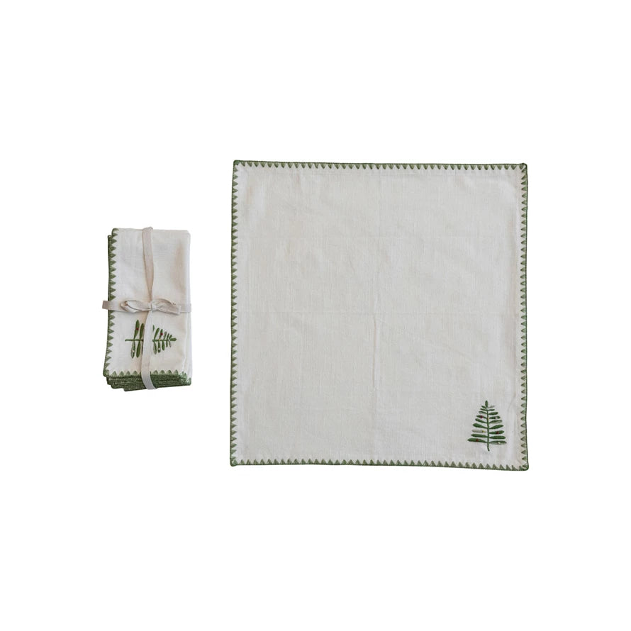 Cotton Napkins With Embroidered Tree