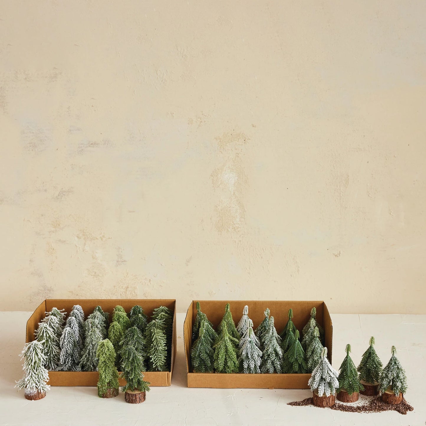 Faux Evergreen Trees With Wood Base