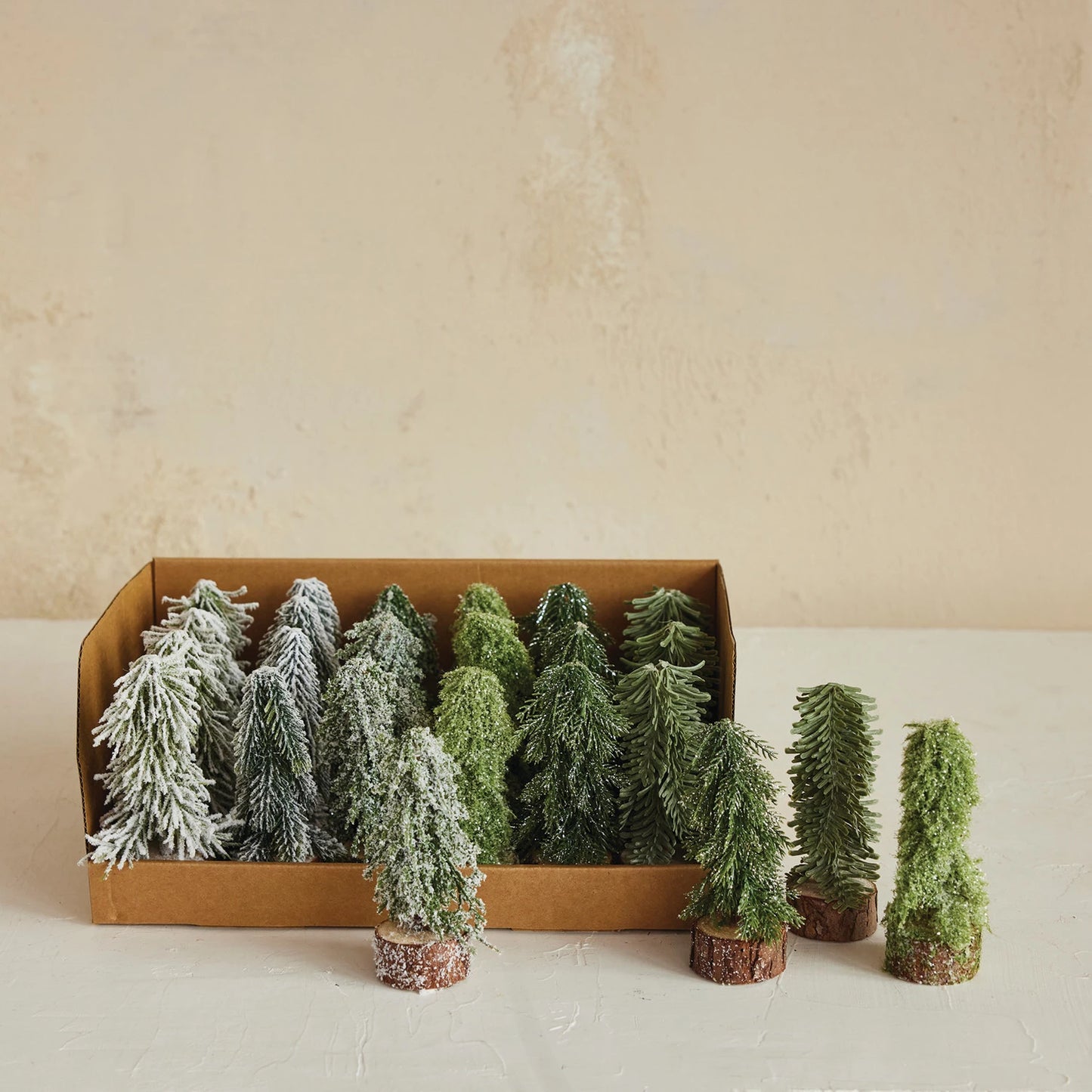 Faux Evergreen Trees With Wood Base