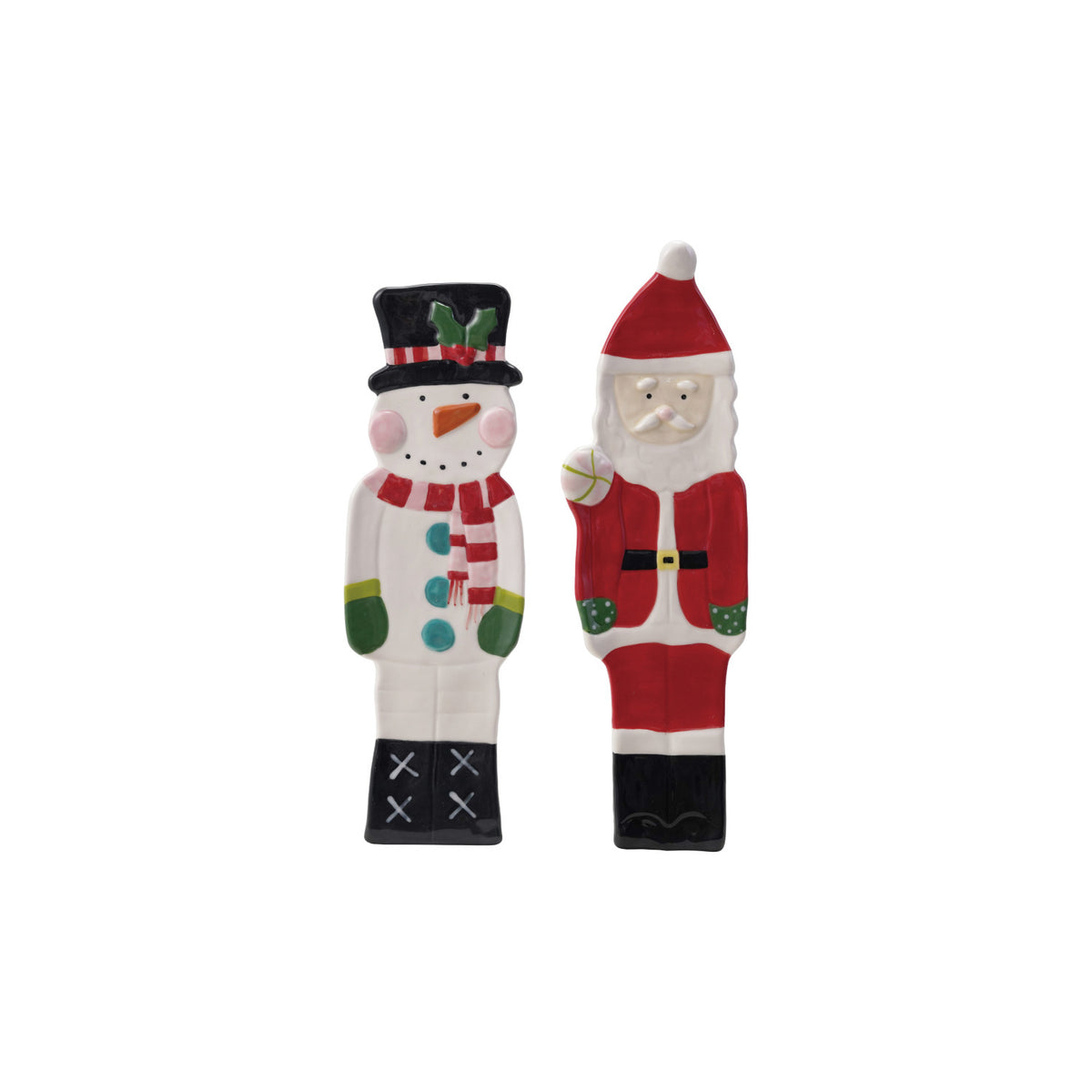 Hand-Painted Stoneware Santa & Snowman Dish
