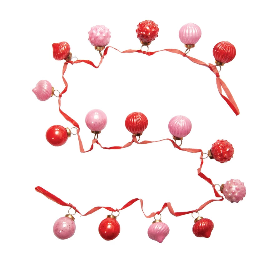 Mercury Glass Ornament Garland With Velvet Ribbon