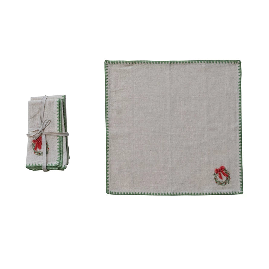 Napkins With Embroidered Wreath
