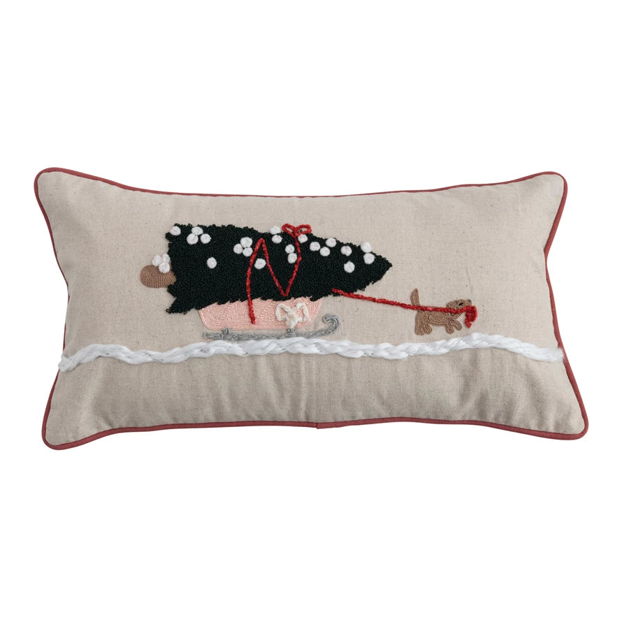 Lumbar Pillow With Dog Pulling Sleigh