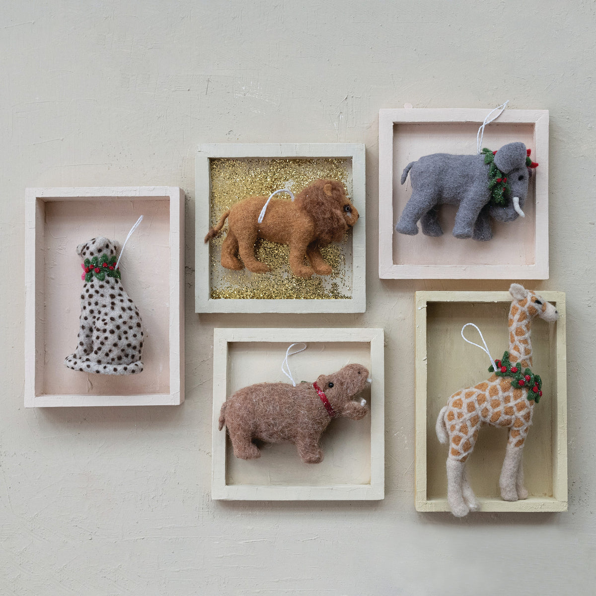 Handmade Felt Safari Animal Ornament With Wreath