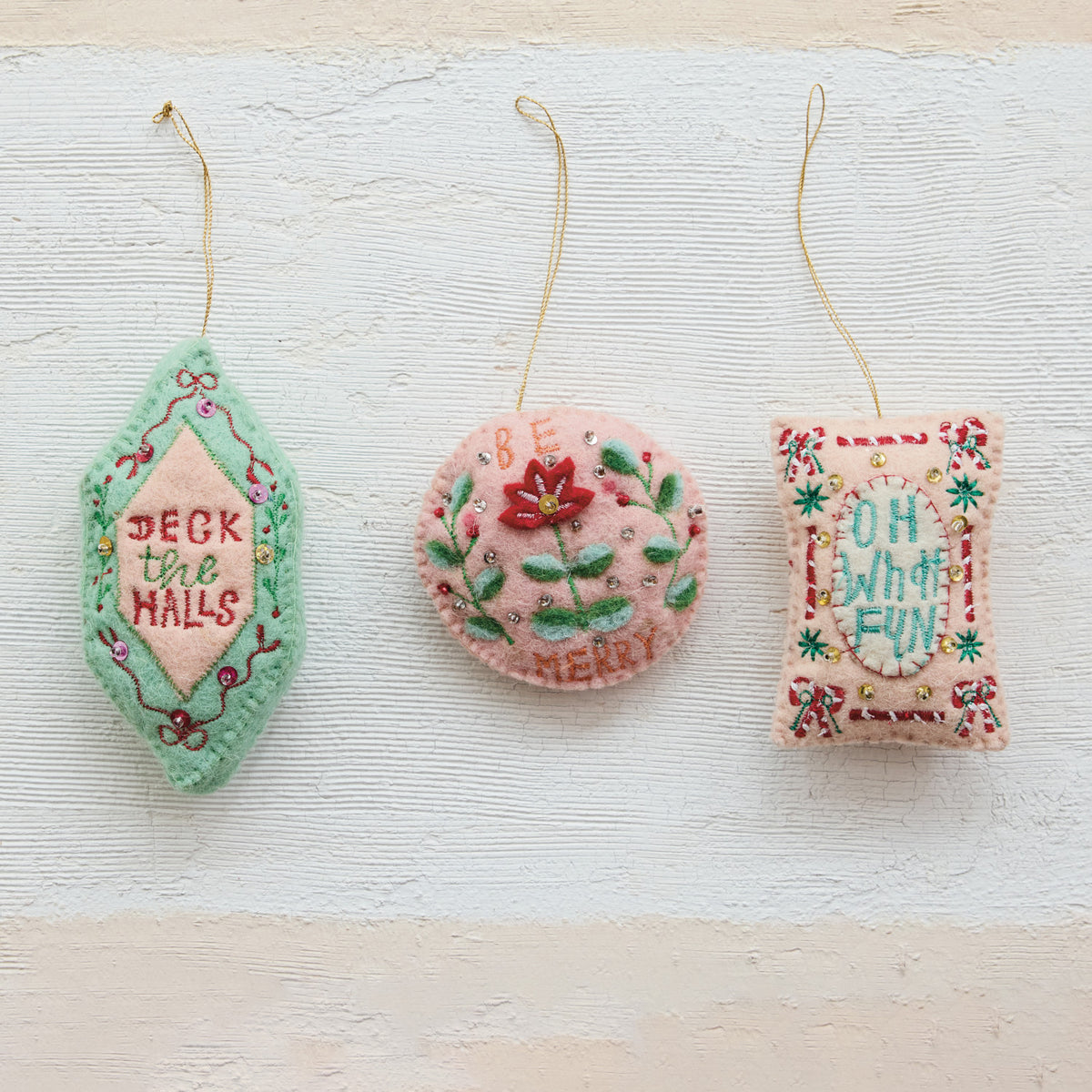 Handmade Wool & Felt Ornament With Holiday Saying