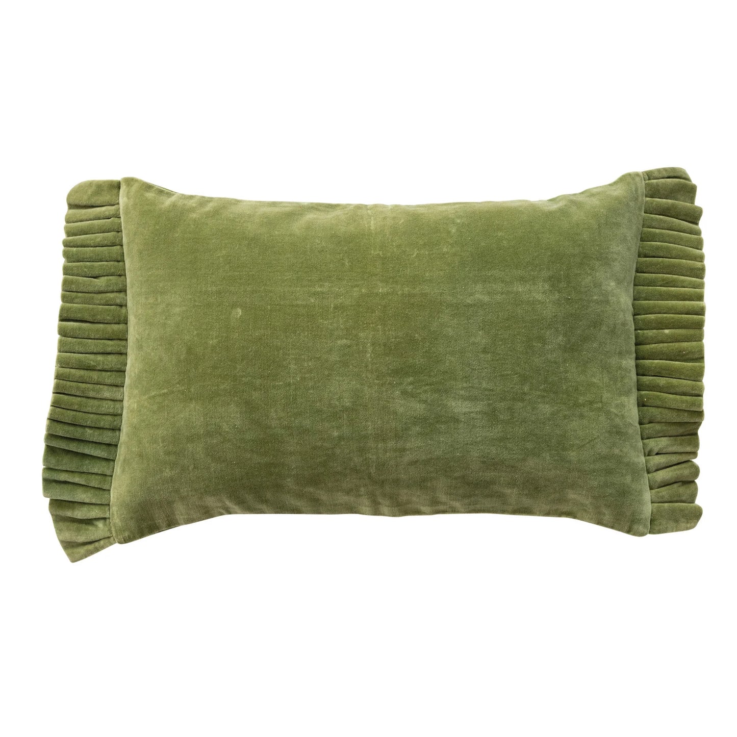 Green Velvet Pillow With Ruffle Trim