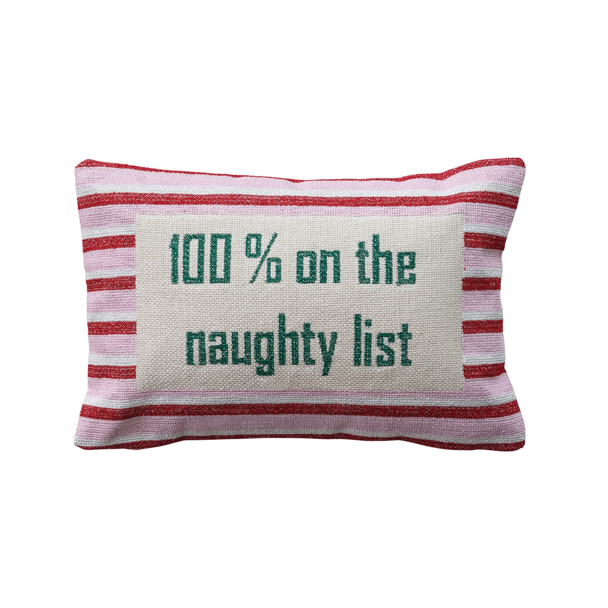 "On The Naughty List" Striped Lumbar Pillow