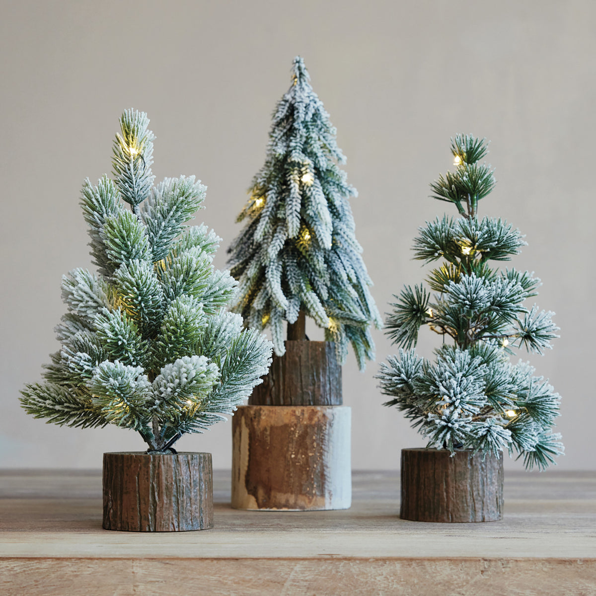 Tree With Wood Slice Base & LED Lights