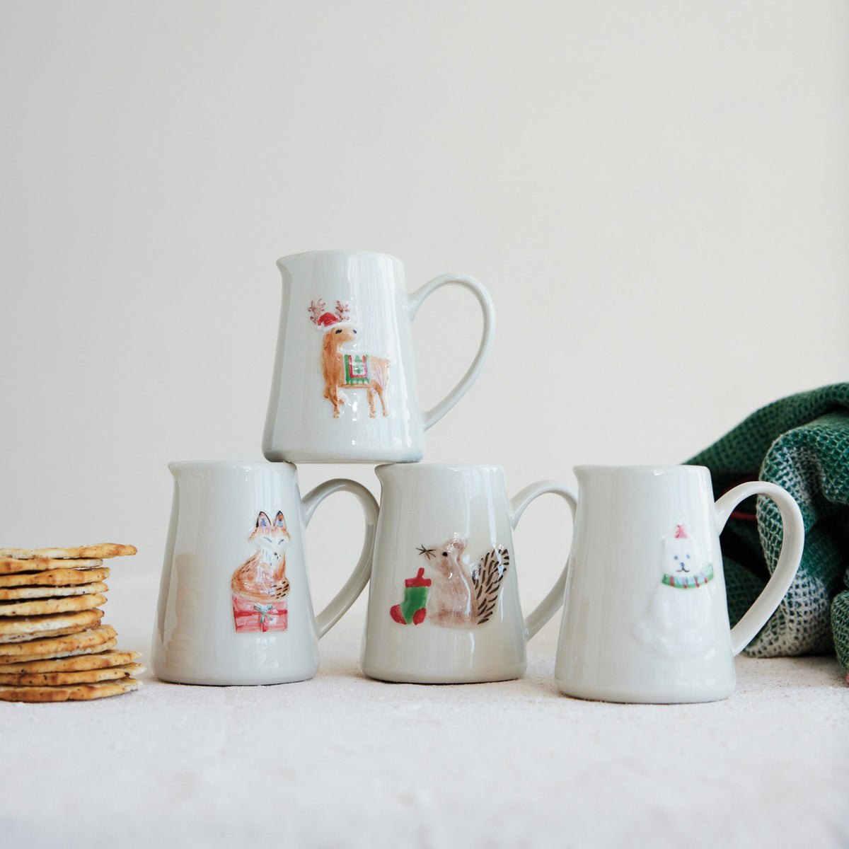 Hand-Painted Stoneware Creamer With Holiday Animal