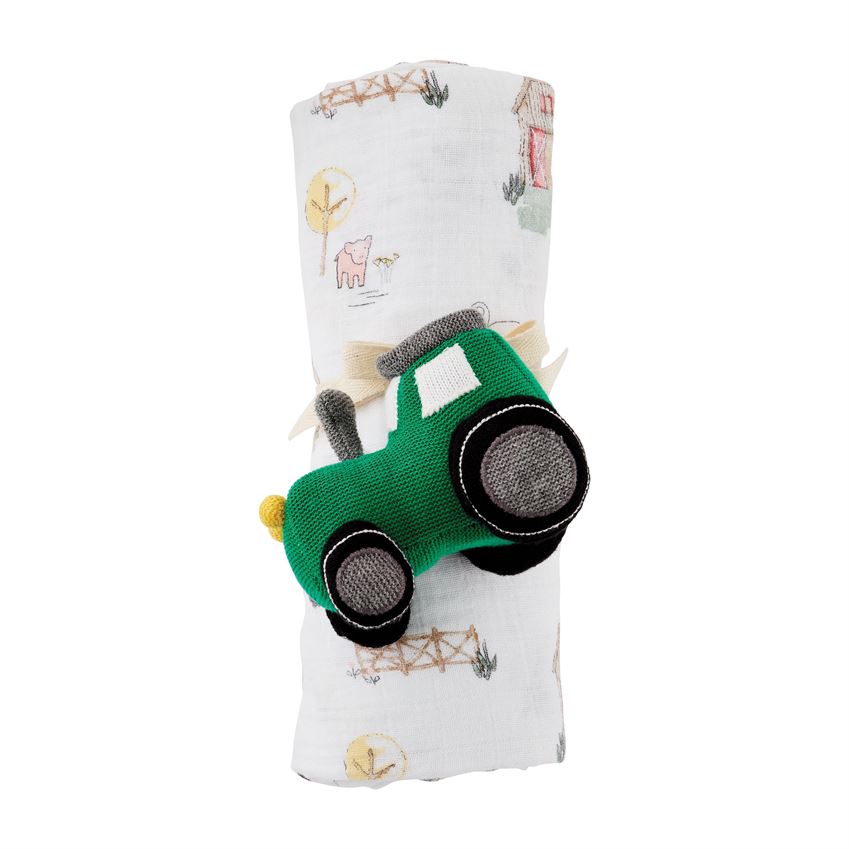 Farm Swaddle & Tractor Rattle Set