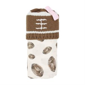 Pink Football Swaddle & Hat Set