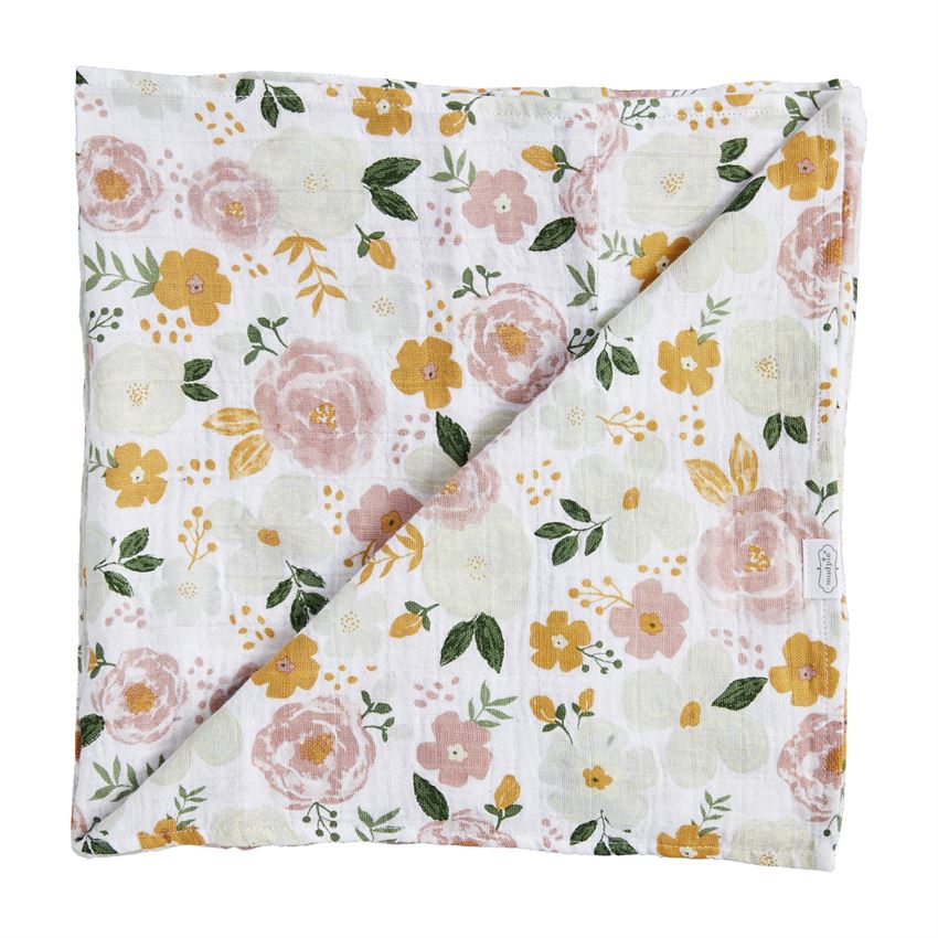 Mustard Floral Muslin Swaddle Blanket