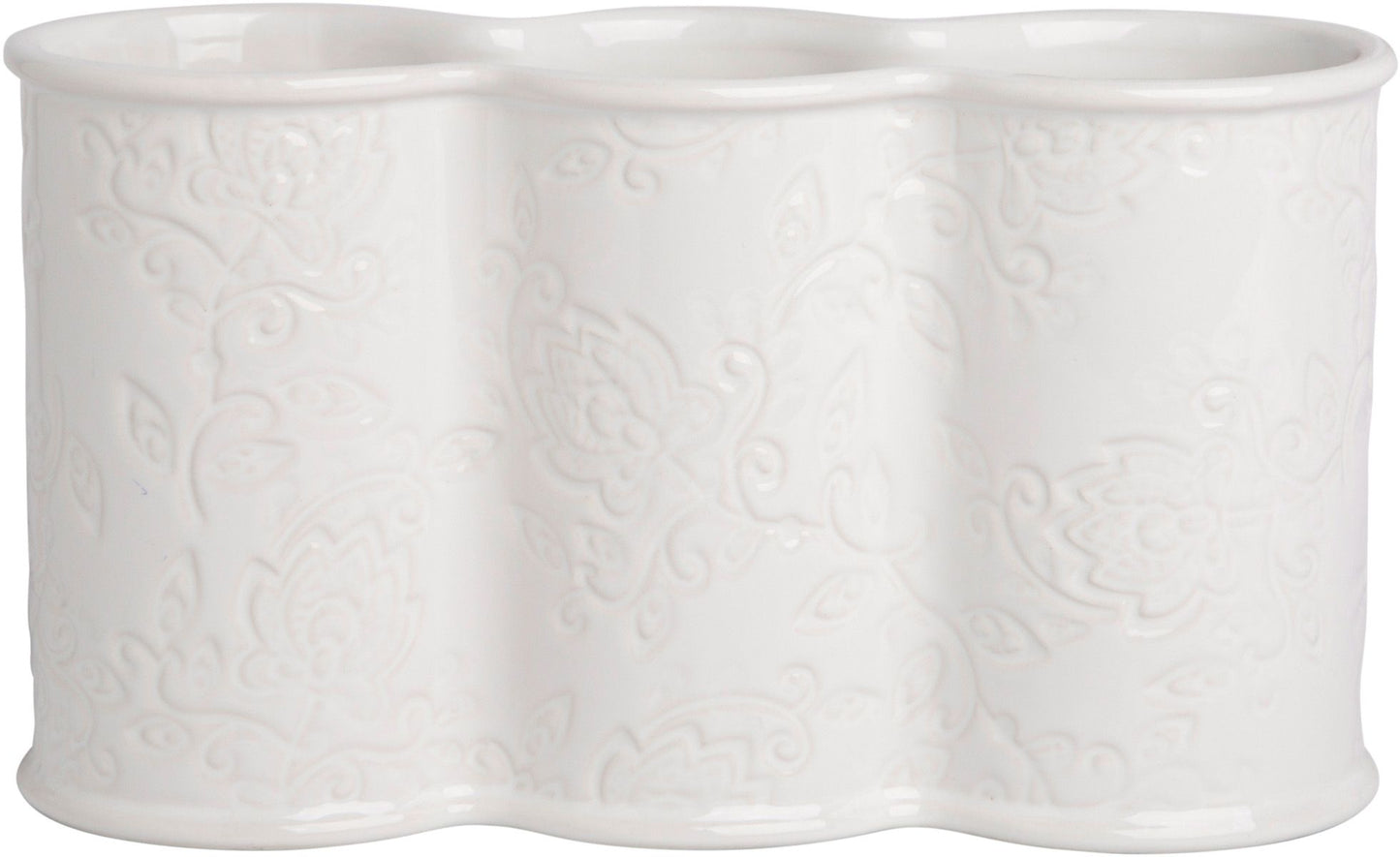 WHITE DEBOSSED FLORAL 3 SECTION CADDY