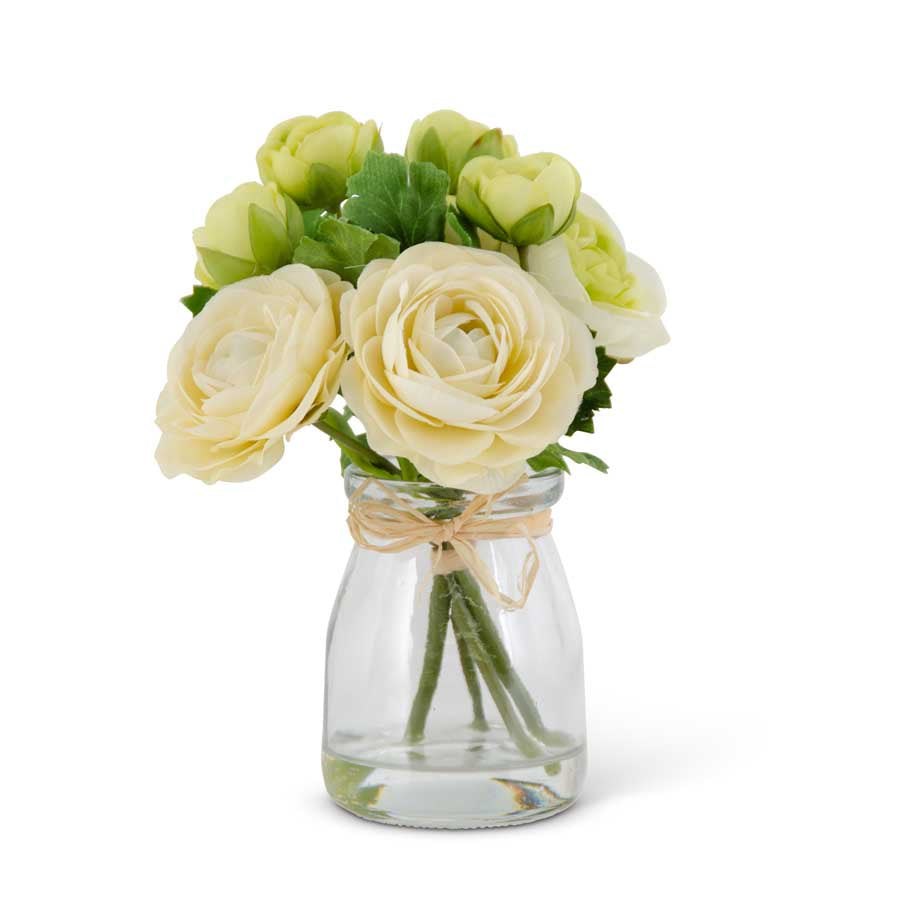 White Ranunculus Bouquet in Glass Jar