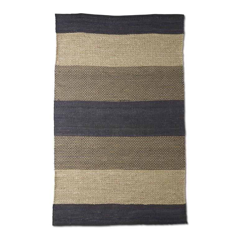TAN GRAY & BLACK JUTE STRIPED SHUTTLE HANDWOVEN RUG