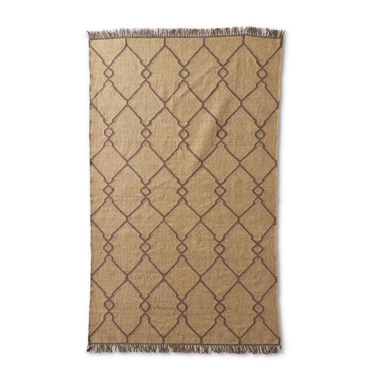 TAN & BROWN JUTE GEOMETRIC PANJA HANDWOVEN RUG