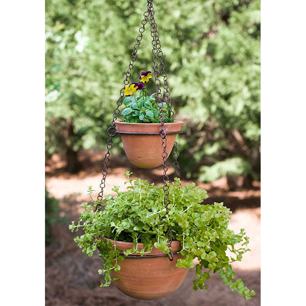 terracotta hanging plant pots Two-Tier Hanging Terra Cotta Pot