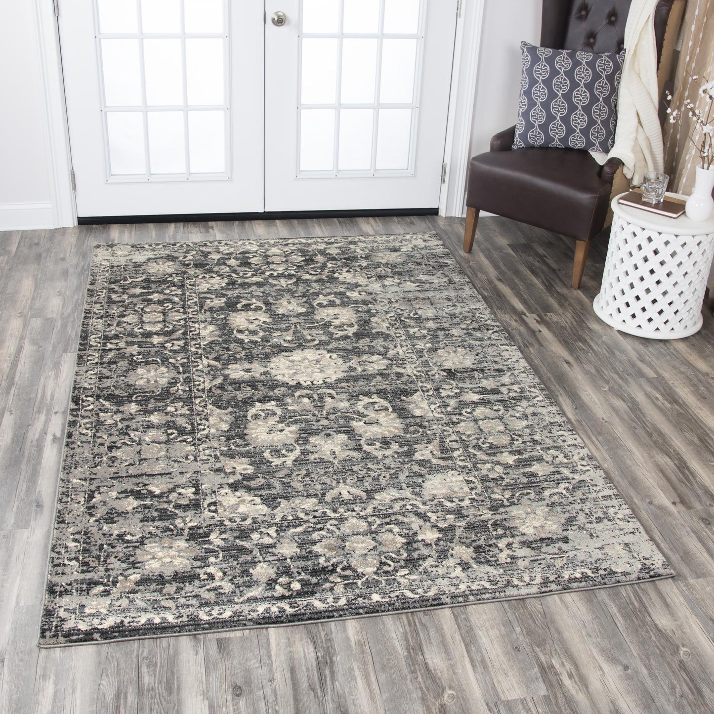 Traditional Charcoal distressed Rug