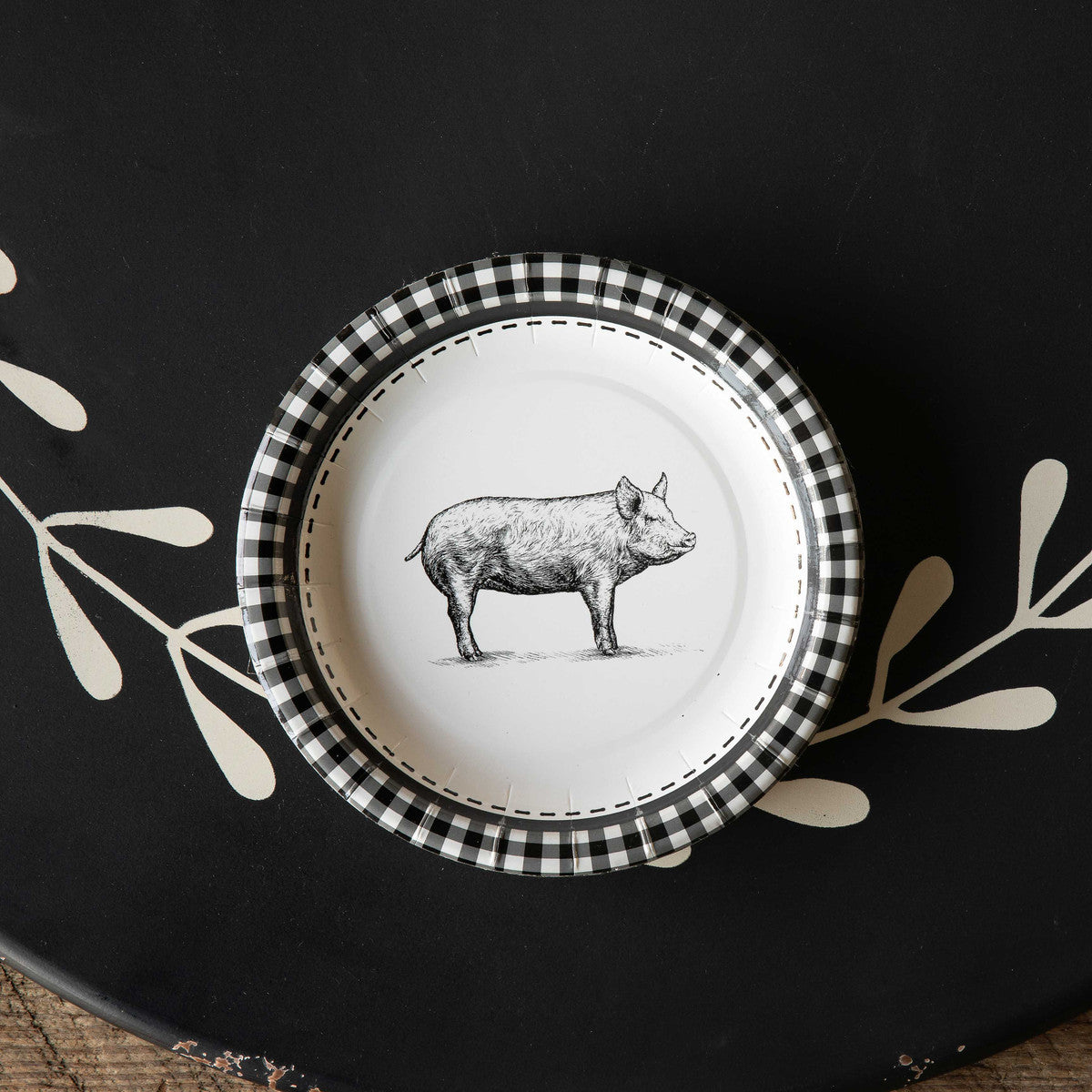 Black & White Pig Salad & Dessert Plates 7"