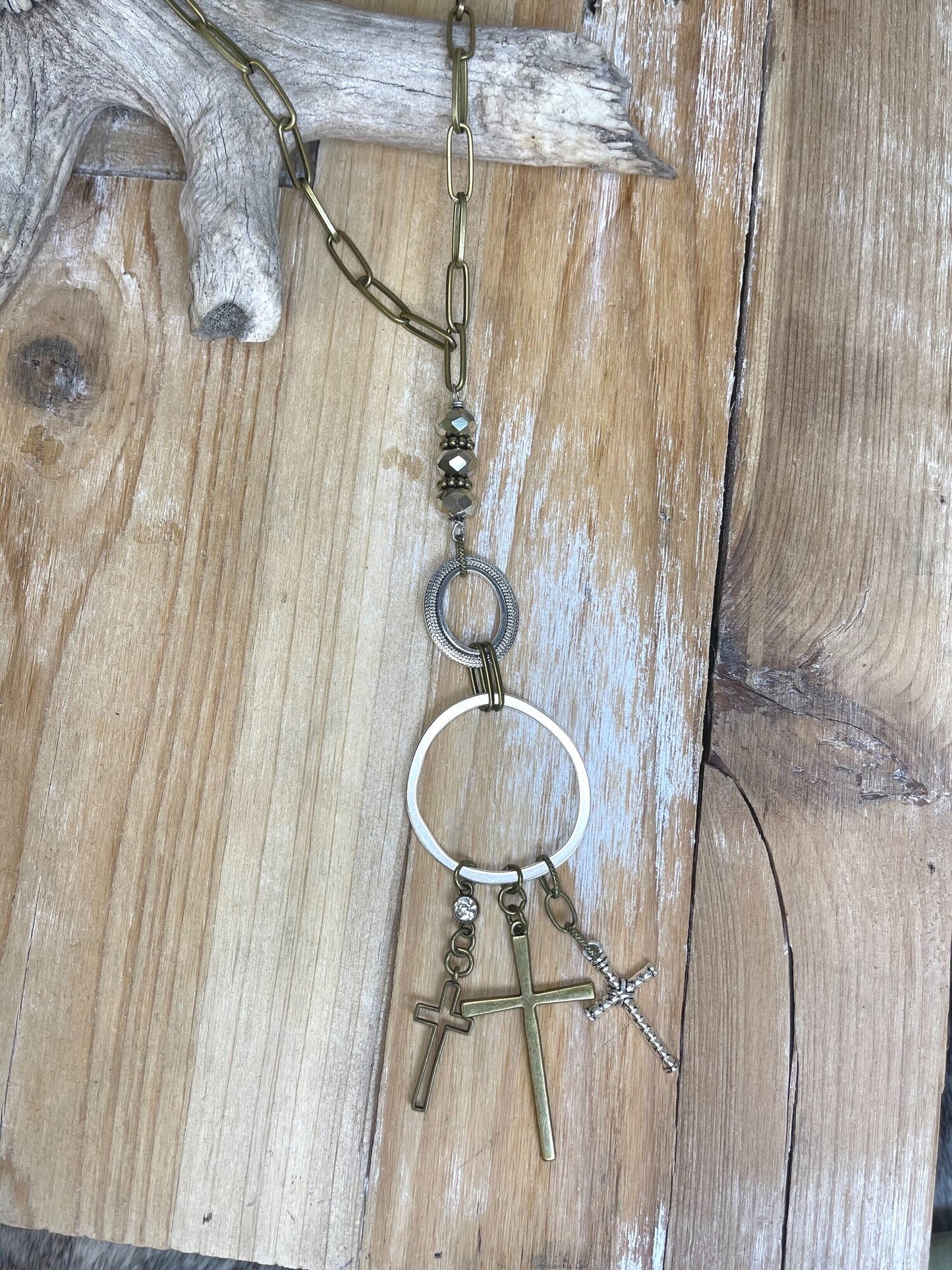 Mixed Metal Crosses Necklace