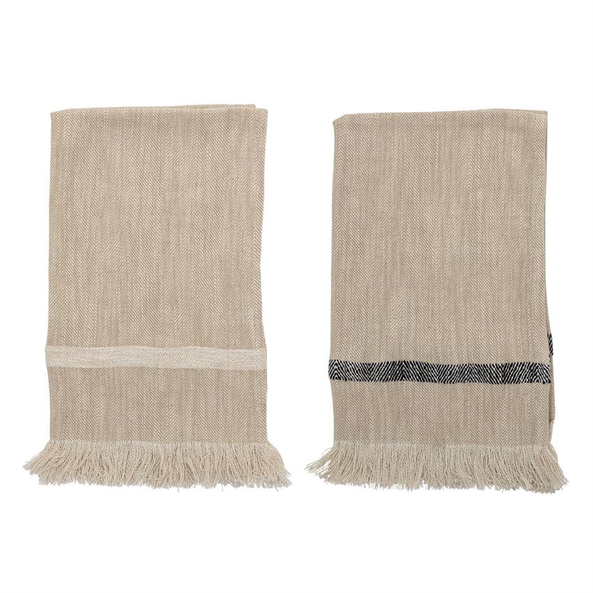 Set of Woven Cotton Striped Tea Towels with Fringe