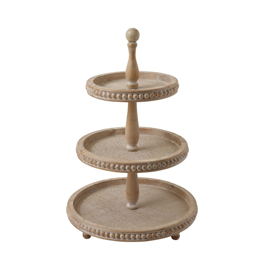 Beaded Wood 3 Tiered Stand