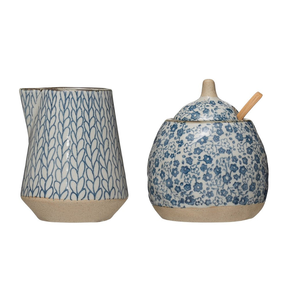 Blue & White Sugar Pot & Creamer Set