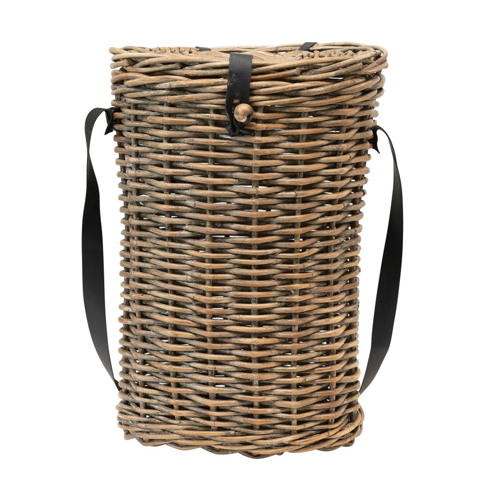 Hand-Woven Arurog & Leather Creel Basket