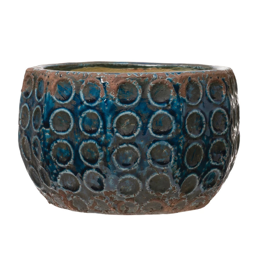 Distressed Blue Terre-Cotta Planter