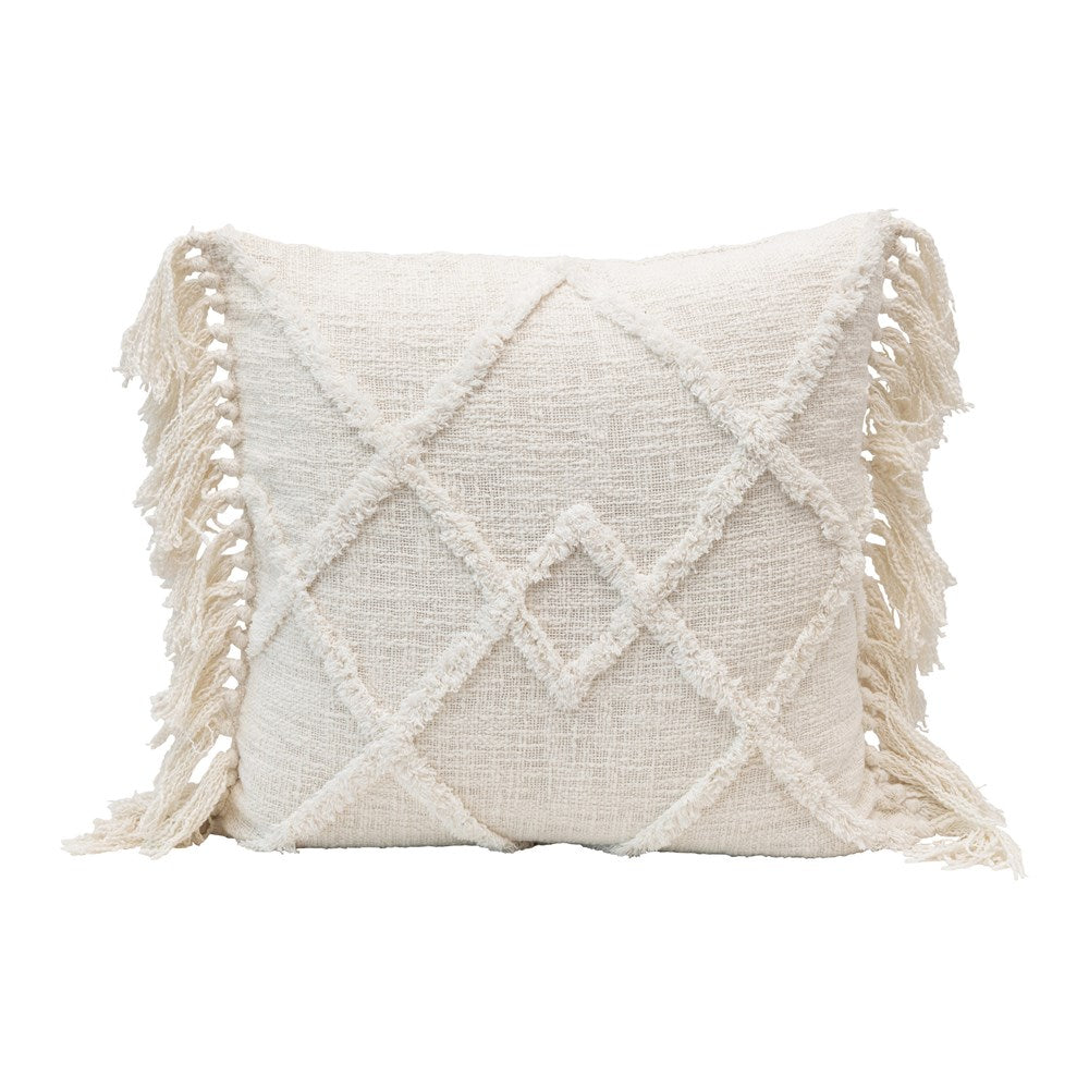 Tufted Patterned & Tassel Pillow