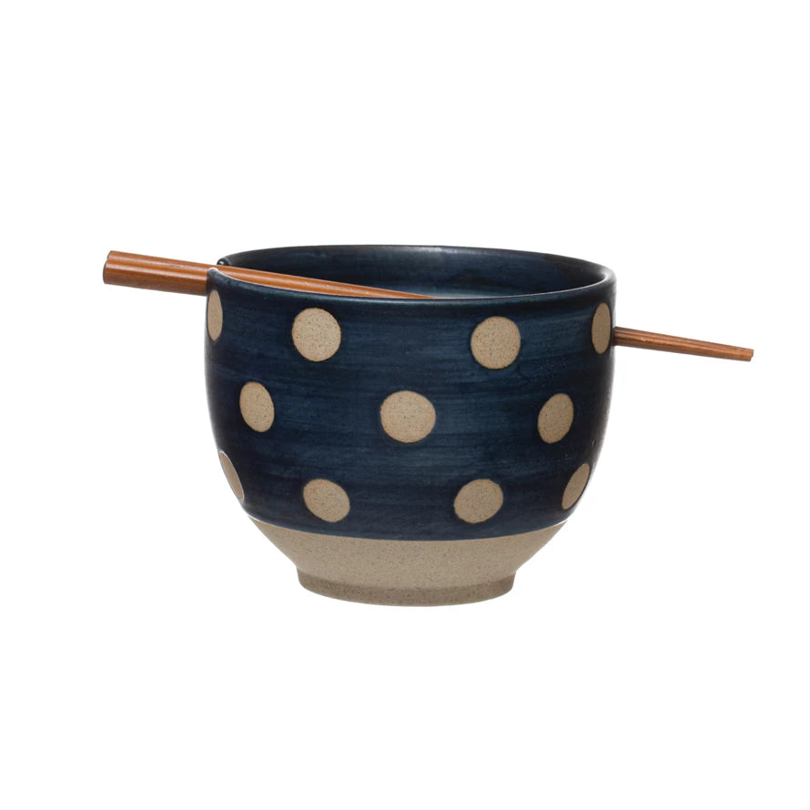 Stoneware Bowl with Chopsticks, Set of 2