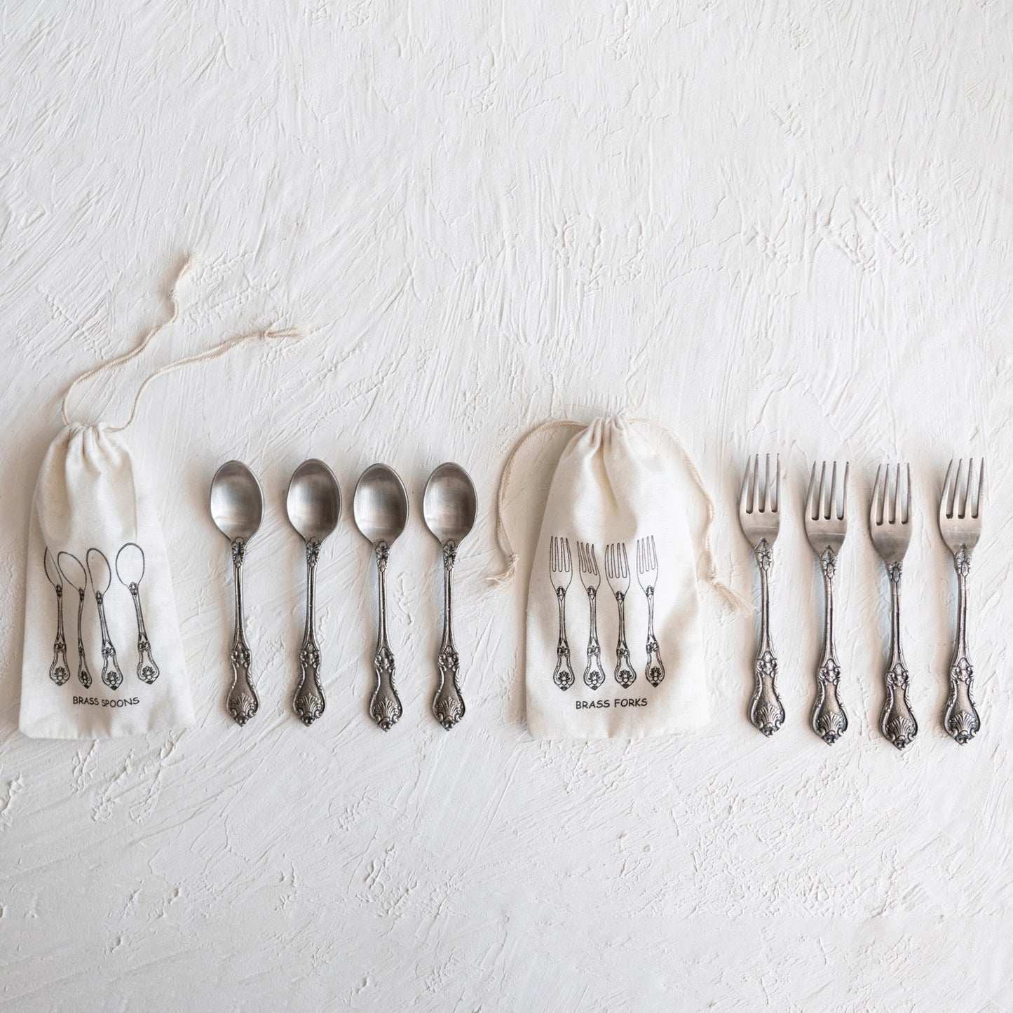 Embossed Brass Spoon & Fork Sets