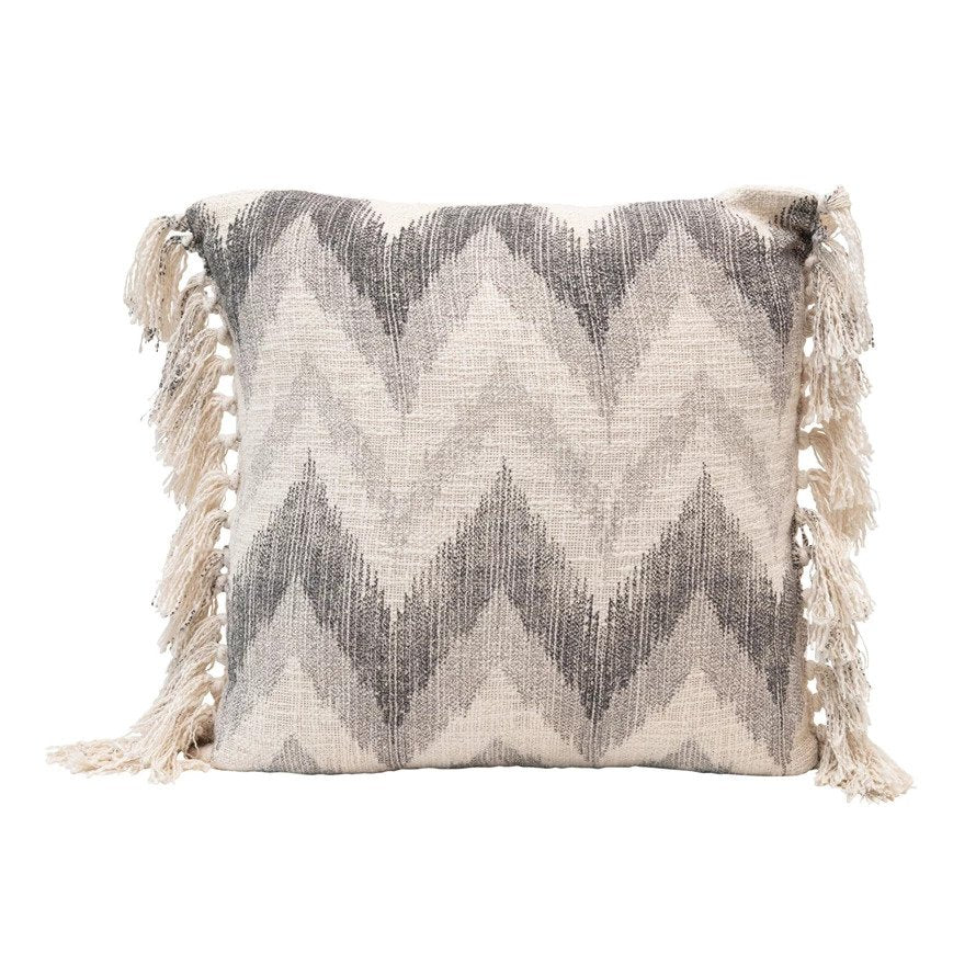 Stonewashed Pillow with Chevron Print and Tassels