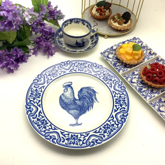 Blue and White French Rooster Dinner Plate