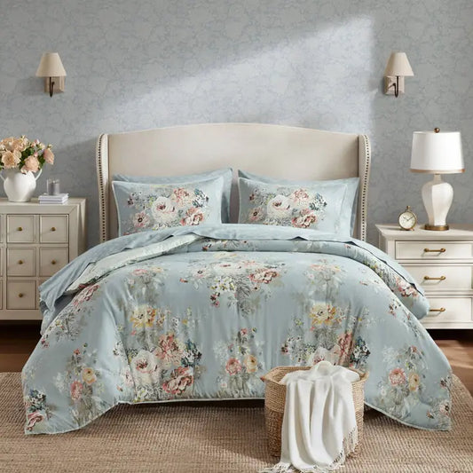 Soft Blue Vintage Floral Comforter Set