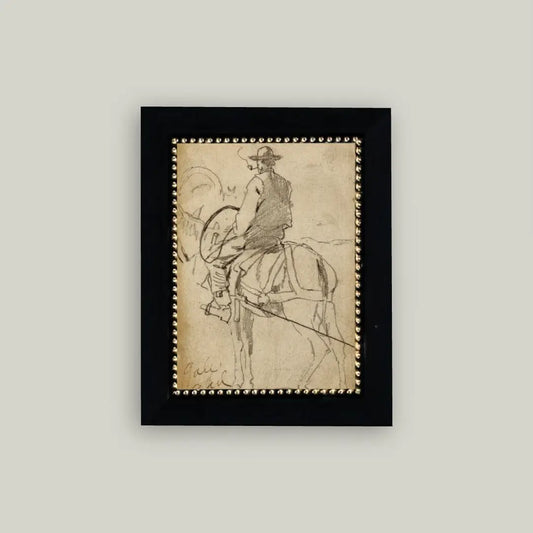 Man Riding A Horse Framed Antique Art