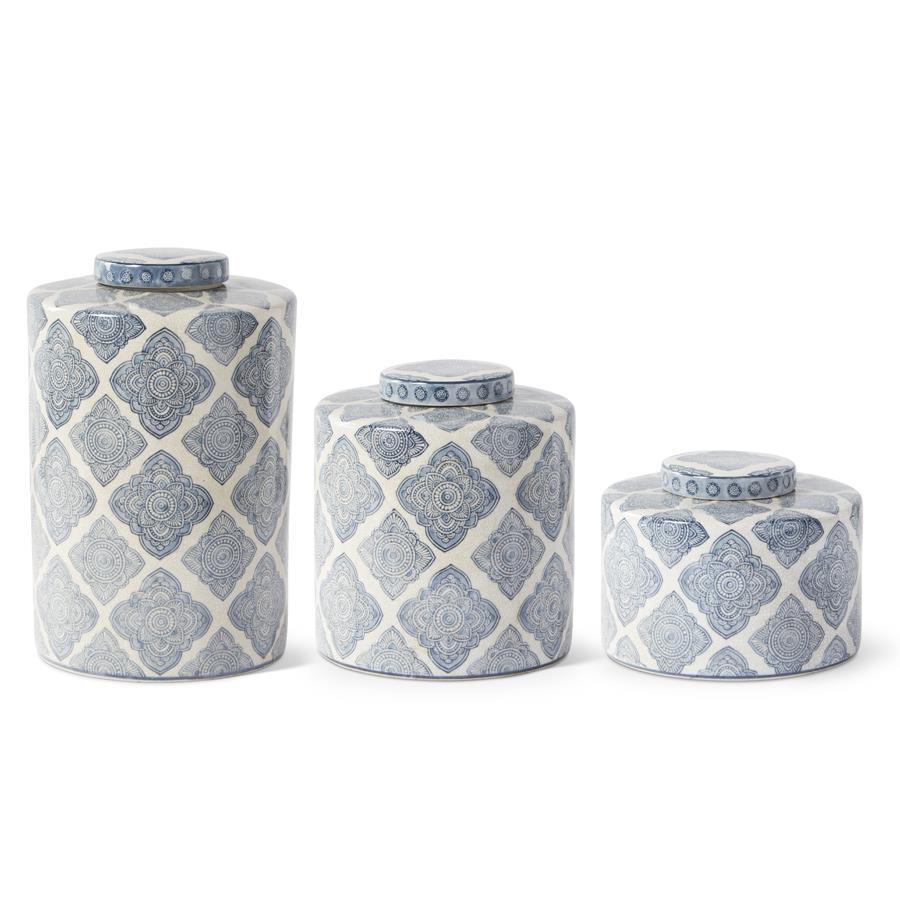 Blue & White Lidded Quarterfoil Canisters