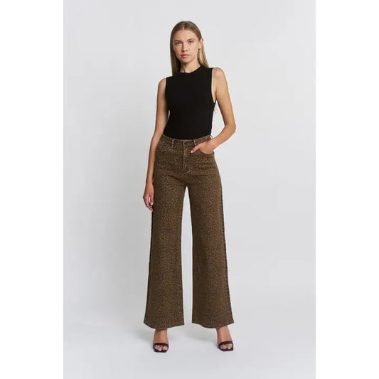 Super High Wide Leg Leopard Jeans