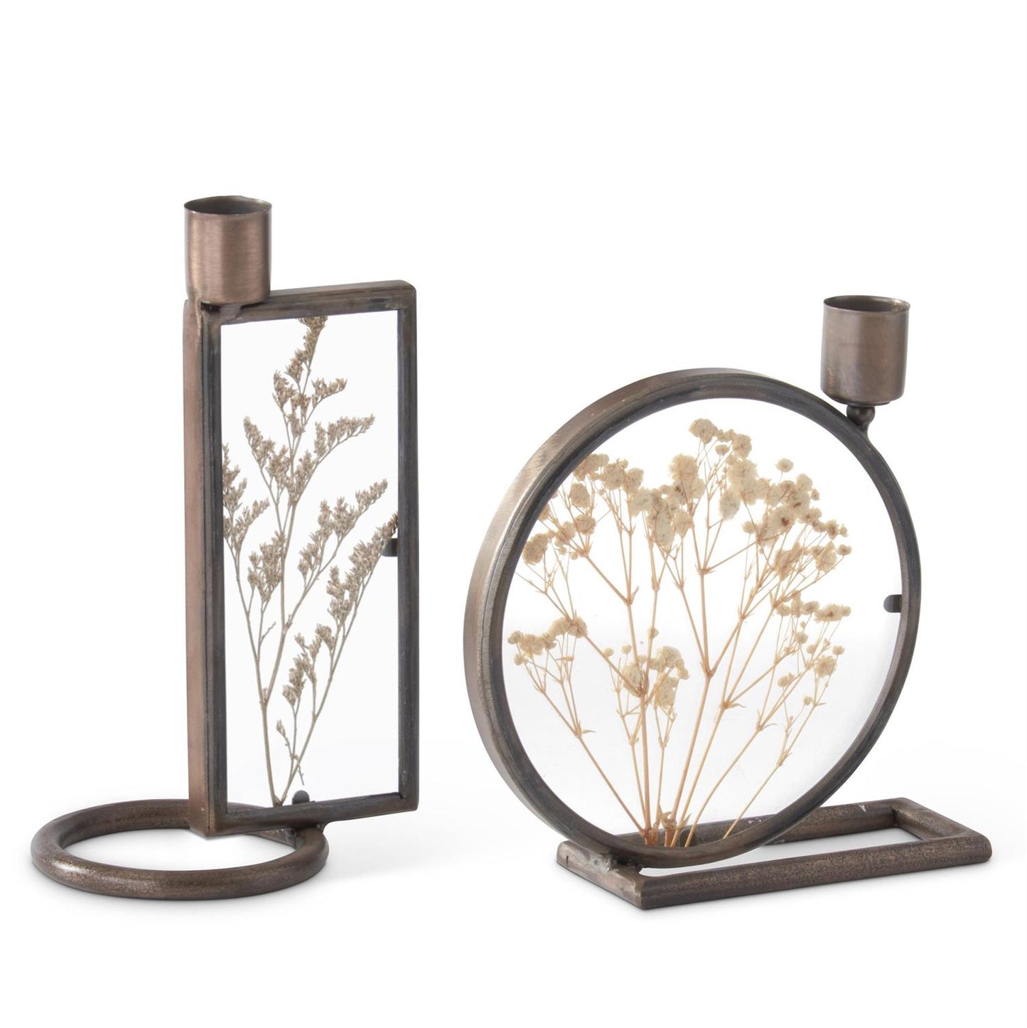 Taper Candleholders With Dried Florals