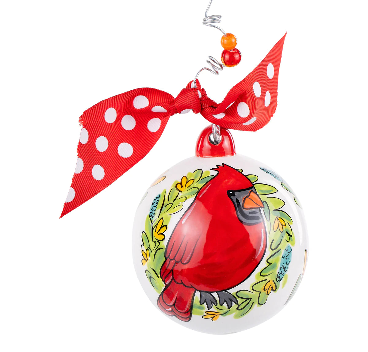 Red Bird With Wreath Ornament