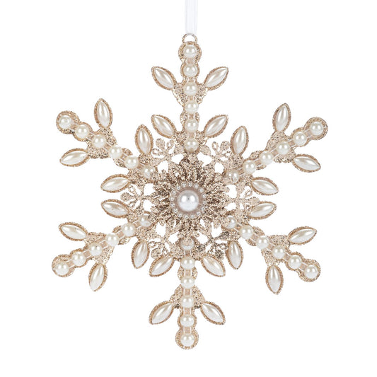 Gilver Glitter and Pearl Snowflake Ornament